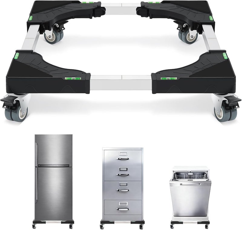 Nefish Furniture Dolly Adjustable Mini Fridge Stand with Wheels Washing Machine Stand Mobile Roller with 4 Locking Swivel Wheel Universal Mobile Base Moving Cart for Dryer Refrigerator - Image 1